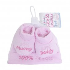 HB03-P: Pink 100% Perfect Hat & Bootee Set